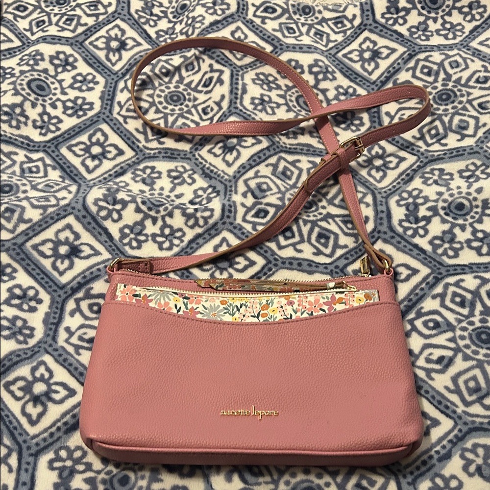Nanette Lepore Rose Pink Floral-Trim Crossbody Bag